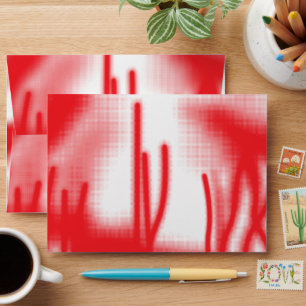 A graphic design featuring bold red and orange sha envelope