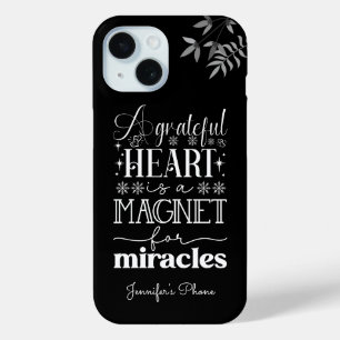 A grateful heart, White text Motivational iPhone 15 Case
