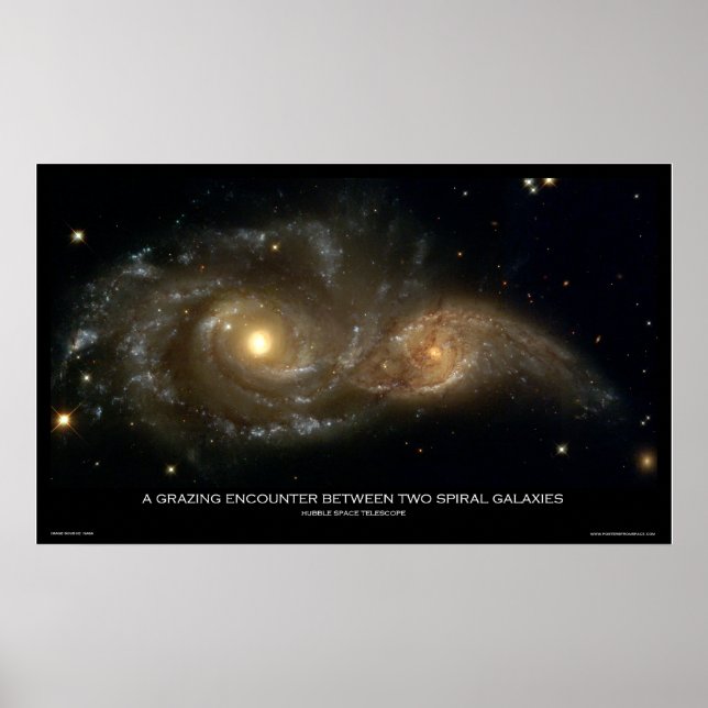 A Grazing Encounter Between Two Spiral Galaxies Poster (Front)