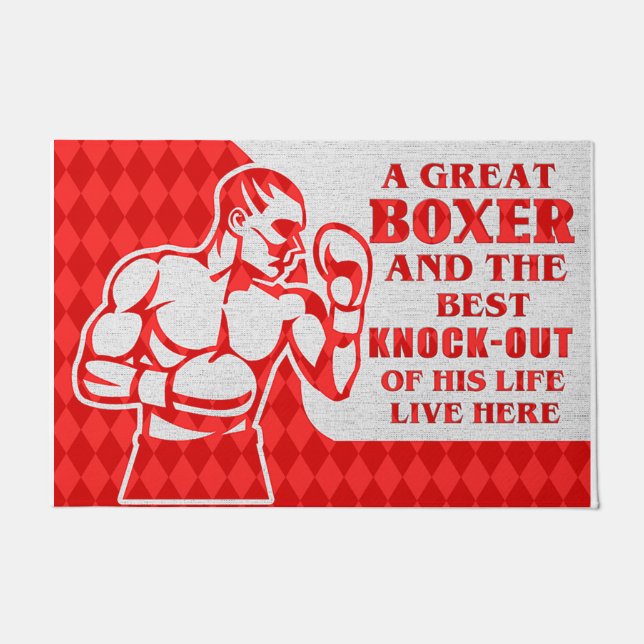 A Great Boxer Lives Here Mat, Boxer Funny Doormat (Front)