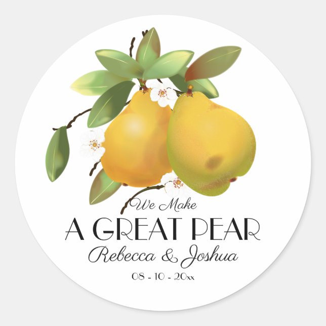 A Great Pear Wedding Favour Classic Round Sticker (Front)