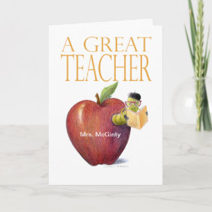 A Great Teacher Thank You Worm in Apple Customize Card