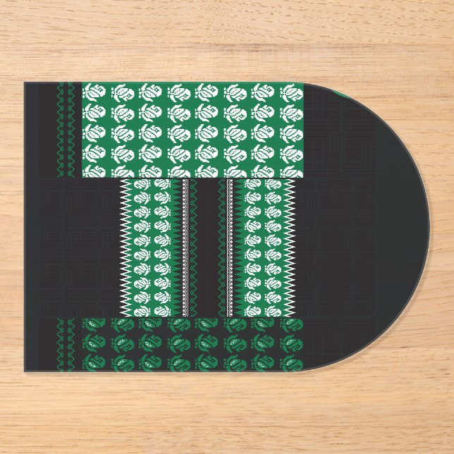 a green and black pattern with a tree in the middl acrylic invitations (Front)