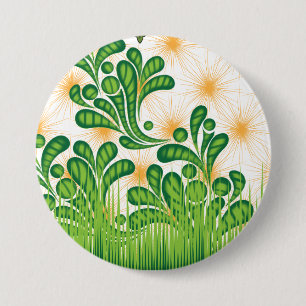 A green and gold artistic pattern depicting a tree 7.5 cm round badge