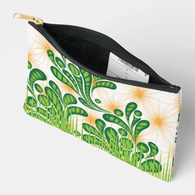 A green and gold artistic pattern depicting a tree accessory pouch (Open)