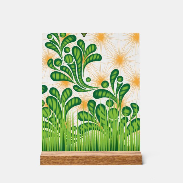 A green and gold artistic pattern depicting a tree acrylic sign (Front)