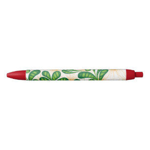 A green and gold artistic pattern depicting a tree black ink pen