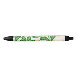 A green and gold artistic pattern depicting a tree black ink pen