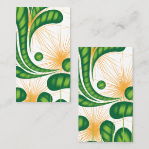 A green and gold artistic pattern depicting a tree business card