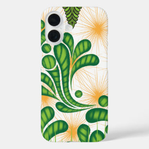 A green and gold artistic pattern depicting a tree iPhone 16 case