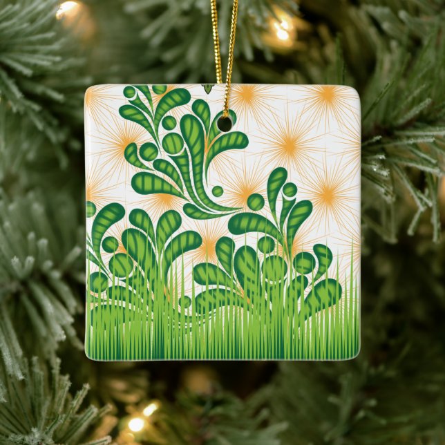 A green and gold artistic pattern depicting a tree ceramic ornament (Tree)