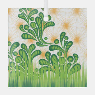 A green and gold artistic pattern depicting a tree glass tree decoration