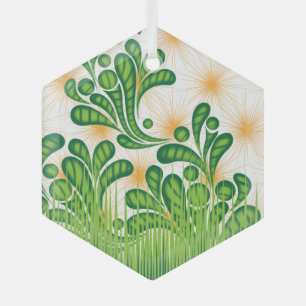 A green and gold artistic pattern depicting a tree glass tree decoration