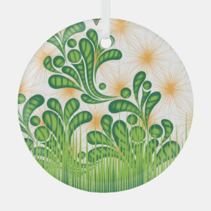 A green and gold artistic pattern depicting a tree glass tree decoration