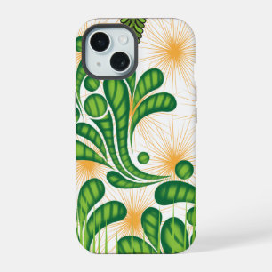 A green and gold artistic pattern depicting a tree iPhone 15 case