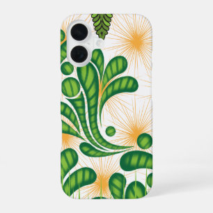 A green and gold artistic pattern depicting a tree iPhone 16 case