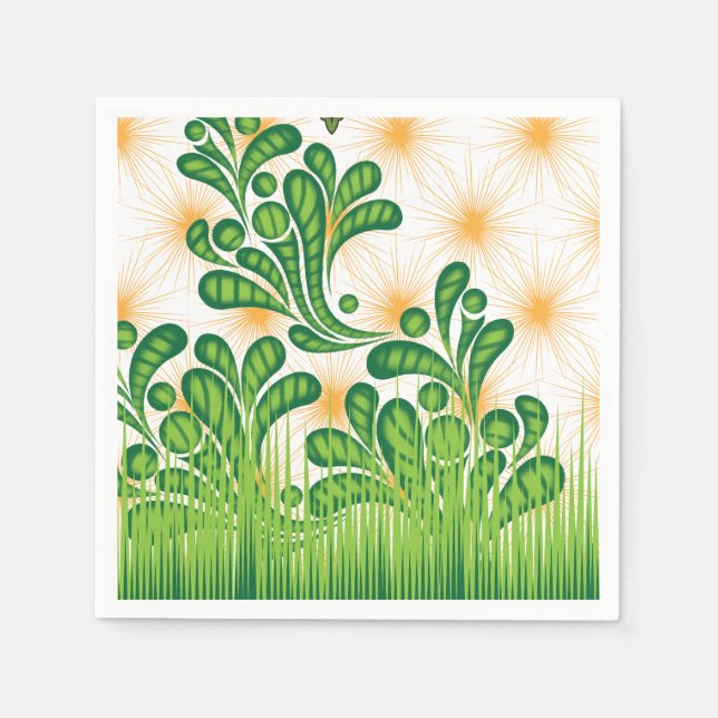 A green and gold artistic pattern depicting a tree napkin (Front)
