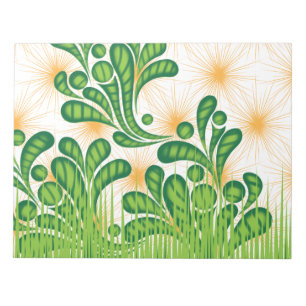 A green and gold artistic pattern depicting a tree notepad