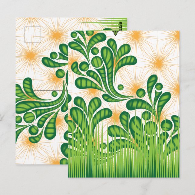 A green and gold artistic pattern depicting a tree postcard (Front/Back)