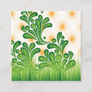 A green and gold artistic pattern depicting a tree square business card