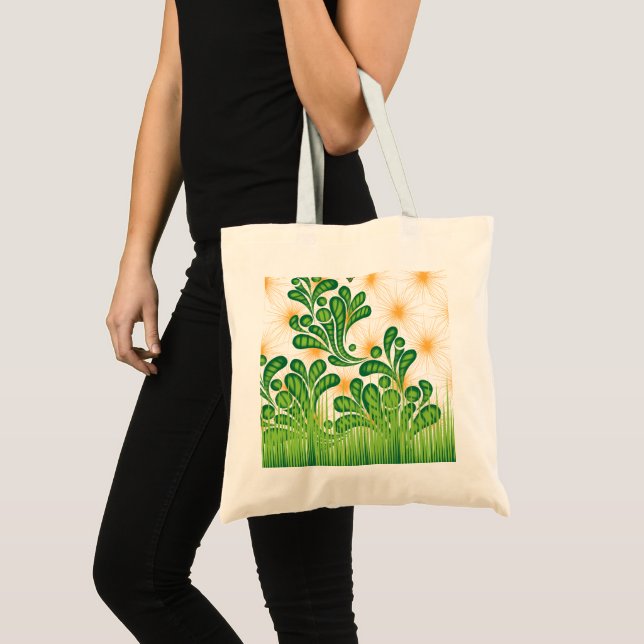 A green and gold artistic pattern depicting a tree tote bag (Front (Product))