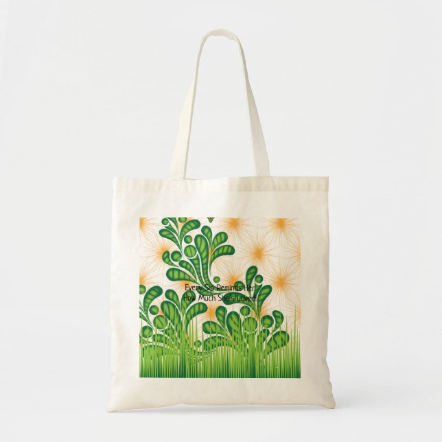 A green and gold artistic pattern depicting a tree tote bag (Front)