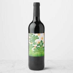 A green and gold artistic pattern depicting a tree wine label
