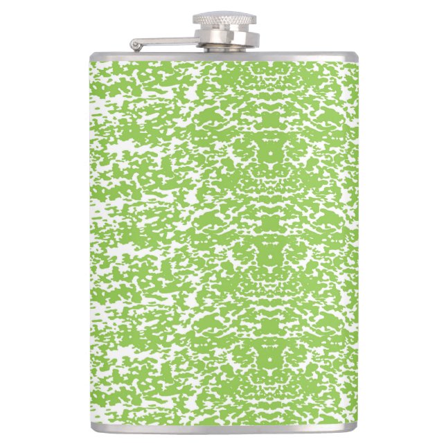 a green and white abstract background hip flask (Front)