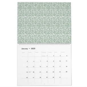 a green and white background with small leaves calendar