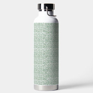 a green and white background with small leaves water bottle