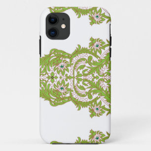 a green and white wallpaper with ornate designs iPhone 11 case
