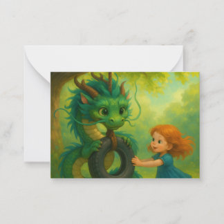 A Green Asian Baby Dragon with Puppy Eyes Fantasy  Card