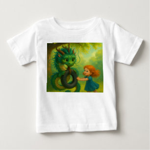 A Green Asian Baby Dragon with Puppy Eyes Fantasy  T-Shirt