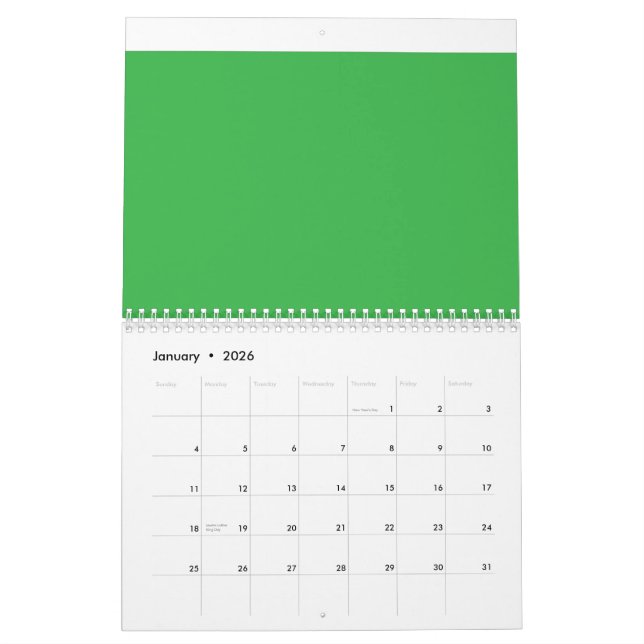 a green background with a white border calendar (Jan 2026)