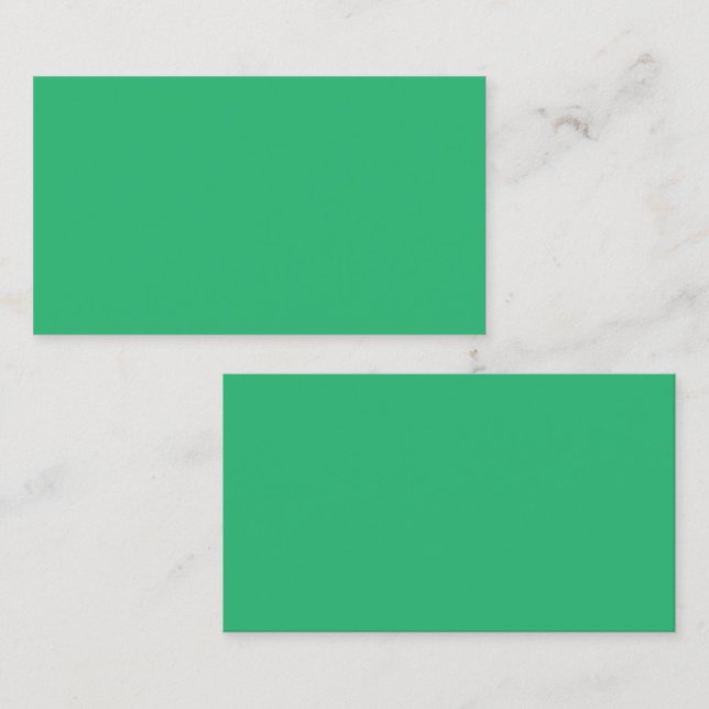 a green background with a white border calling card (Front/Back)
