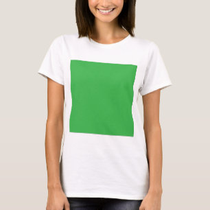a green background with a white border T-Shirt