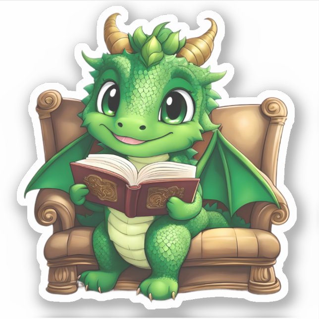 A Green Dragon Reading Sticker (Front)