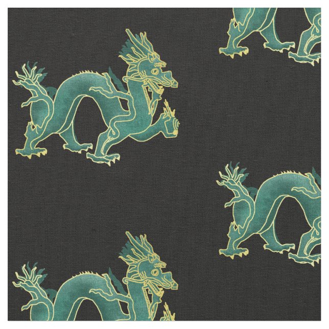 A Green Dragon with Gold Trim Fabric (Close Up)