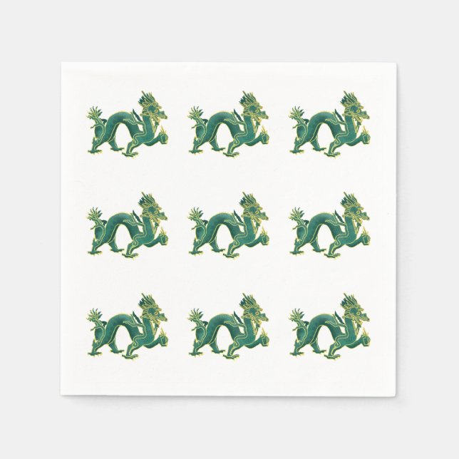 A Green Dragon with Gold Trim Napkin (Front)