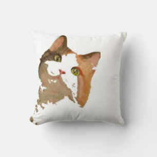 A Green Eyed Calico Cat Artistic Portrait Cushion