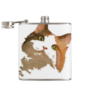 A Green Eyed Calico Cat Artistic Portrait Hip Flask