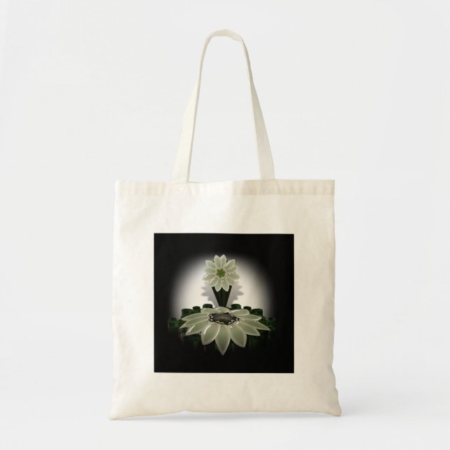 A Green Flower on Black Background Tote Bag (Front)
