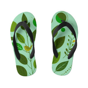 A Green little Bird and Green Leaves Kid's Thongs