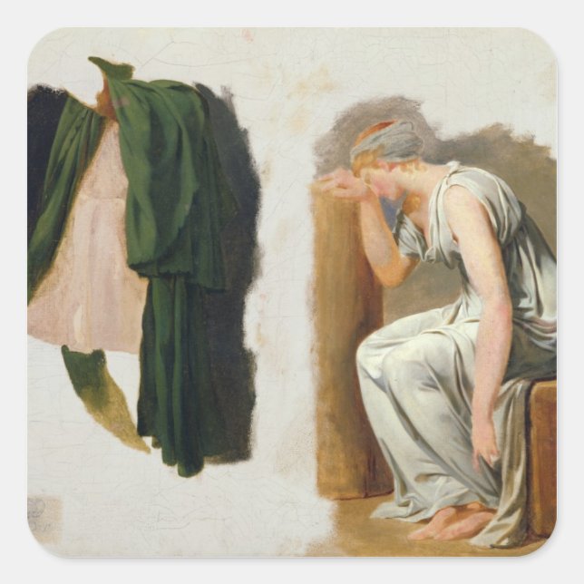 A green toga and Camille Square Sticker (Front)
