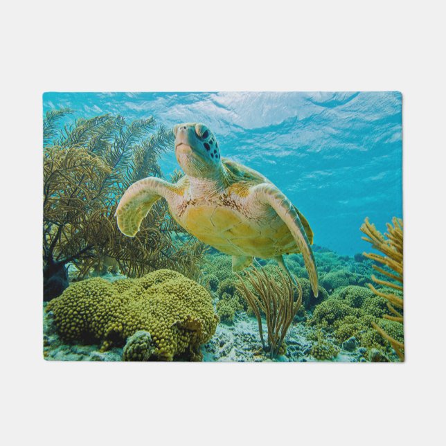 A Green Turtle On The Shallow Reefs Of Bonaire Doormat (Front)