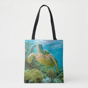 A Green Turtle On The Shallow Reefs Of Bonaire Tote Bag