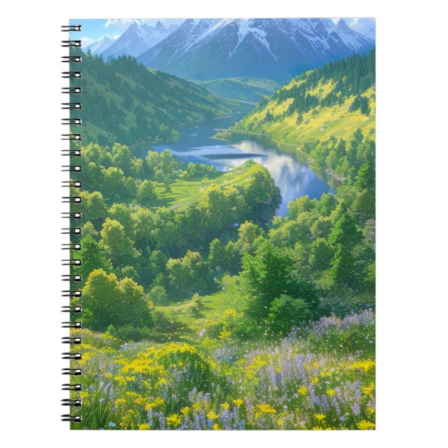 A Green Valley Flourishing with Pine Trees Notebook (Front)