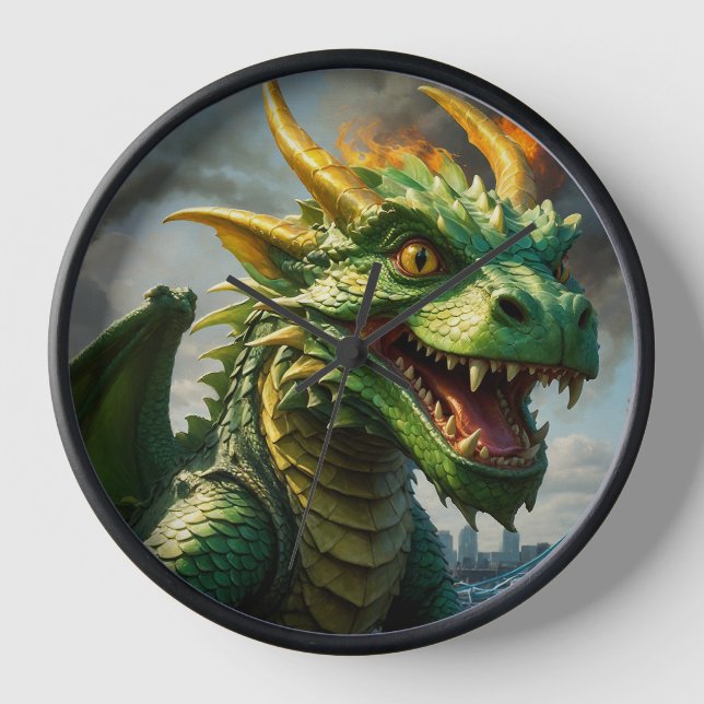 A Green Welsh Dragon Terrorizes London Clock (Front)