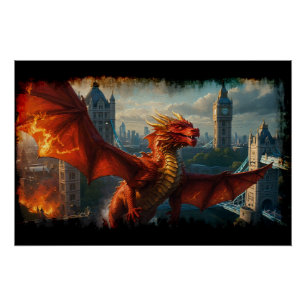 A Green Welsh Dragon Terrorizes London Poster