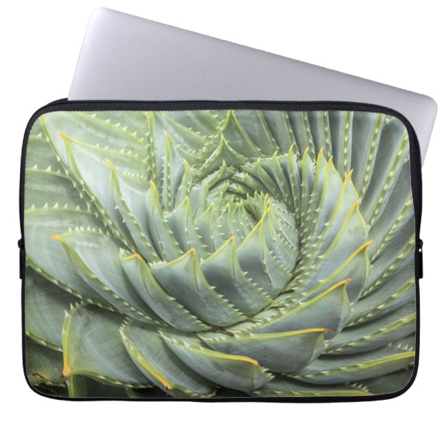 A Green & White Succulent Laptop Sleeve (Front)